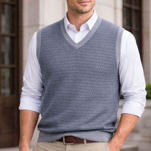 Vintage Brooks Brothers 100% Lambswool Sweater Vest Men's L Grey Herringbone